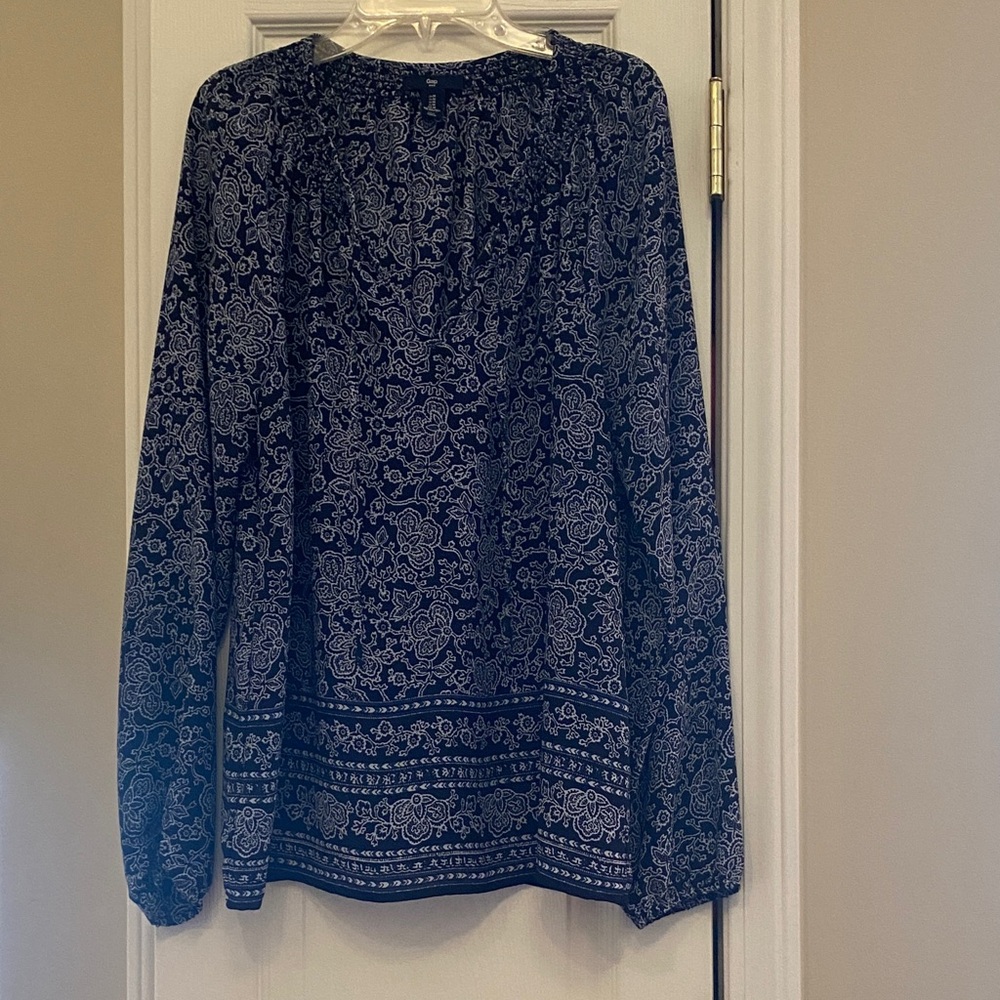 Navy Blue Floral Women's Top